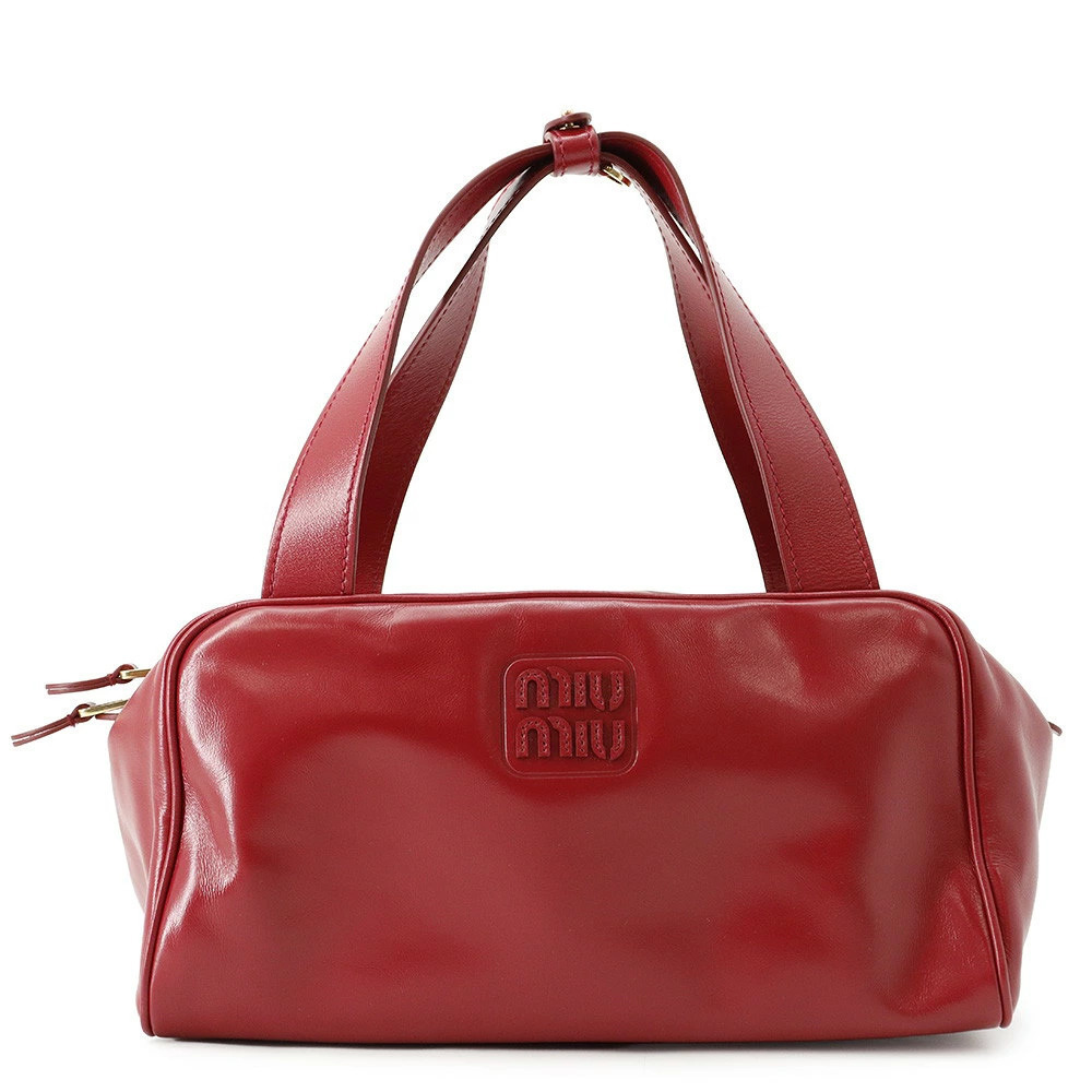 Miu Miu Bowling Leather Tote Bag Red Brown